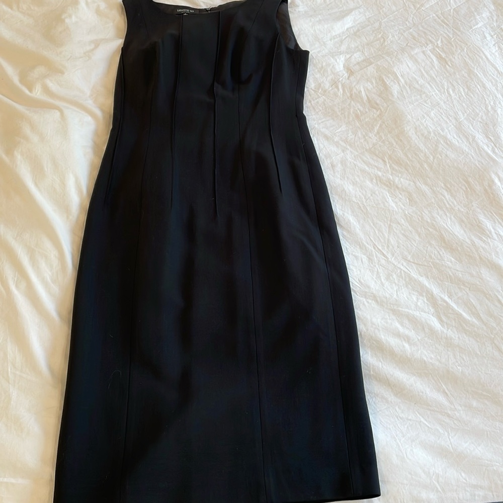 Lafayette 148 midi black wool sheath dress. 100 percent fully lined.